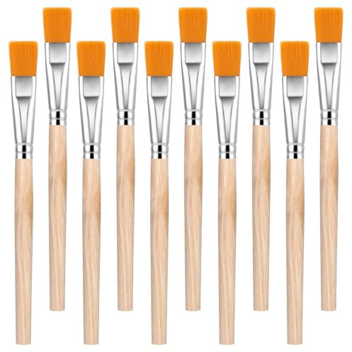 Ymapinc Lot de 10 petits pinceaux plats en bois pour enfants, 1,9 cm, mini pinceaux plats pour aquarelle, petits pinceaux pour retouches, huile et acrylique