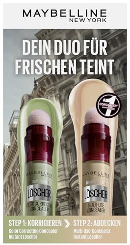 Maybelline New York Instant Anti-Age Löscher Color Corrector Concealer, grün, 6.8 ml + Instant Anti-Age Effekt Concealer Löscher, Nr. 01 Light, 6,8 ml