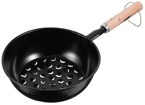 ANDRESLAD Charcoal Starter Pot and Chimney Basket Wooden Handle for Outdoor Camping BBQ, Barbecue Fire Starter Tray Suitable for Chestnut Roasting and Coal Burning