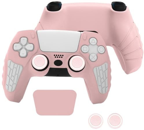 wigmoa XP-1 PS5 Controller Silicone Grip Cover Case with Thumb Grips, Joystick Protectors, and Anti-Slip Skin – Compatible with PS5. (Light Pink/White)