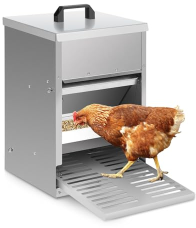 Hebitod Feedomatic - Comedero automático para pollos, 5 kg, con tapa de acero inoxidable y pedal, 1 comedero automático para gallinas, a prueba de ratas, comedero antideslizante