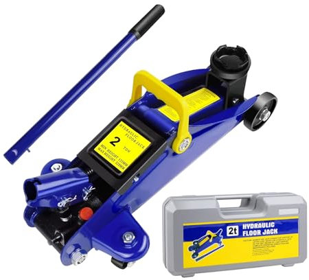 Professional 2 Ton Low Profile Hydraulic Trolley Jack – Heavy Duty Steel Floor Jack for Cars, SUVs & Light Trucks – 135mm to 320mm Lifting Range – Includes Non-Slip Handle & Carrying Case