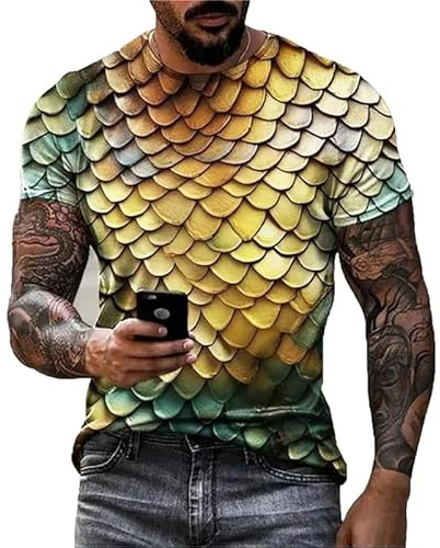 Namufeitrade Men's Fish Scales 3D Printed T Shirt Summer Casual Short Sleeve T-Shirts Breathable Plus Size Loose Fit Blouse Tops