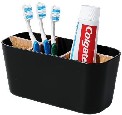 Kievano Porte Brosse à Dents en Bambou Naturel avec 5 Compartiments, Support Brosse à Dent Electrique et Dentifrice, Organisateur Multifonctionnel pour Salle de Bain, Cuisine, Bureau – Design Antidéra