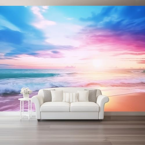 Papel tapiz no tejido Naturaleza Ensueño Playa, 400 x 280 cm 3D FotografíA Mural para Sala Cuarto Oficina Salón Decoración, Azul Papel pintado