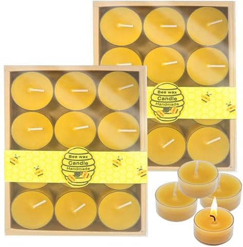 Huweko Bougie Chauffe-Plat en Cires D'Abeille pure,Bougies Naturelles,Bougies Cire D'Abeille,Bougie Cire D'Abeilles-Durée Combustion:4 Heures-Sans Fumée Combustion Propre