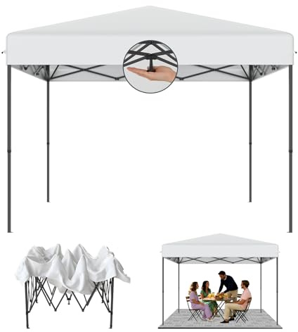 ACXIN Paviljong 3 x 3 m pop-up-tält, vikbar paviljong med 3 stegs höjdjustering, robust festtält med silver-oxfordtak, trädgårdspaviljong inkl. linpinne bärväska (vit, utan sidoväggar)