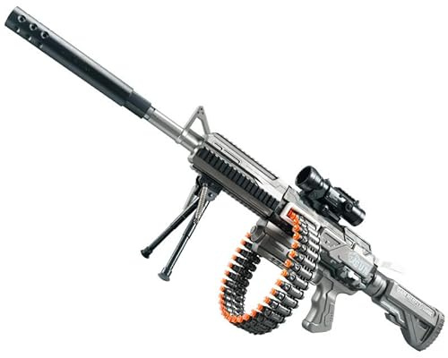 Toy Gun, Rifle de Francotirador con Mira Telescópica y Trípode, Juguete Espuma Blaster con 24 Balas, Alimentada por Batería Recargable - Fusil Refromando con Automático Modos, Ages 6+ (Gris)