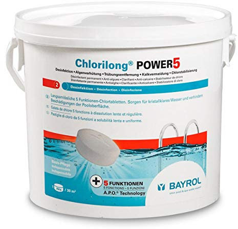 Bayrol Chlorilong Power 5 - Pastiglia multifunzione da 250 g, disinfezione al cloro, 5 kg