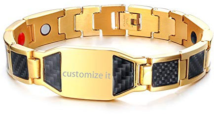 JewelryWe Schmuck Herren Magnetarmband, Edelstahl schwarz Kohlenstoff Faser Kohlefaser Magnet Armband Armreif Armkette, Gold