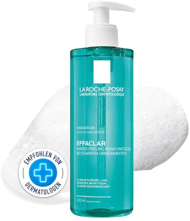 La Roche Posay Mikro-Peeling Reinigungsgel, Für Gesicht und Körper, Für unreine, fettige Haut, Sanft exfolierend, Mit LHA, Salicylsäure, Glycerin und Zink, 400 ml