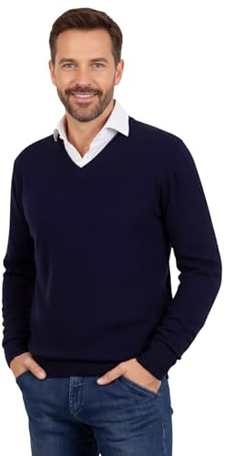Marenza Scollo V Uomo Manica Lunga Misto Cashmere Seta Made in Italy (L, Blu)