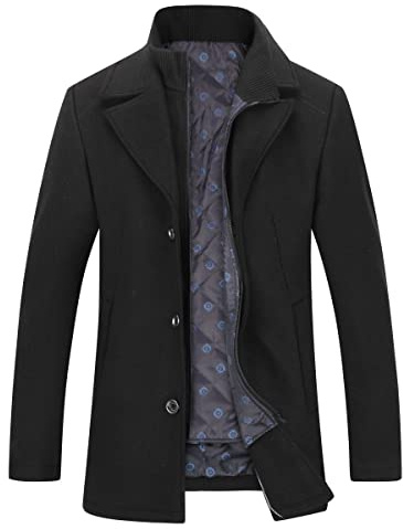 YOUTHUP Cappotto in Lana con Gilet da Uomo Invernale Cappotti Corto di Lana Casual Trench Coat