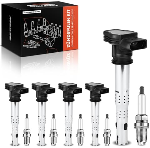 Frankberg 5x Zündspule + Zündkerzen Kompatibel mit A3 2003-2013 A4 2004-2016 Golf 2004-2013 P.a.s.s.a.t 2005-2014 Octavia II 2004-2013 T.o.u.r.a.n 2003-2007 1.8L 2.0L