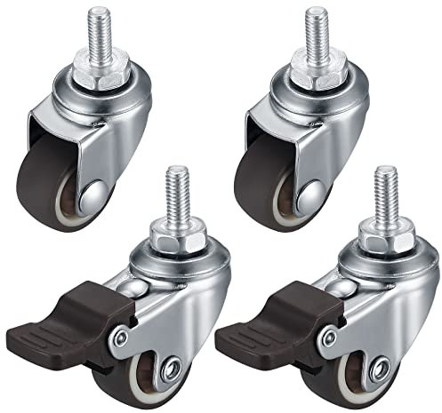 4 Unidades de Ruedas para Muebles M6, Ruedas Pequeñas con Freno, Ruedas de Caucho Antideslizantes de 360° Giratorias con Tornillo, Adecuadas para Muebles de Interior y Exterior