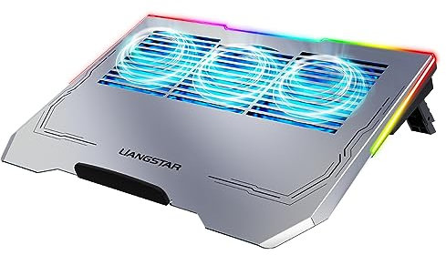 LIANGSTAR Laptop Cooling Pad 12-17.3 Inch, 3Fans Laptop Cooling Pad (1600RPM) with Non-slip Stand, USB Port, RGB Light, Ergonomic Design, Silver
