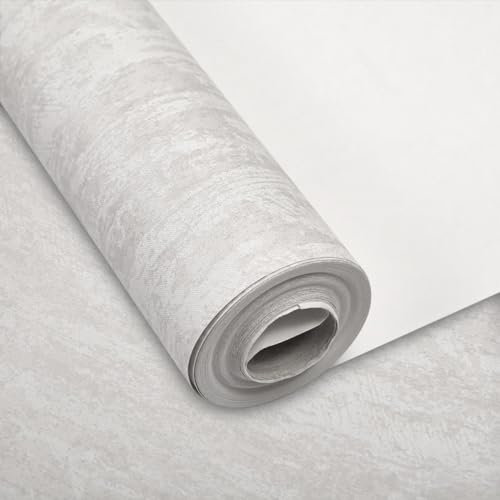 Warmiehomy Non-Woven Wallpaper Textured 3D Embossed Flocking Wallpapers 53cm x 9.5m Diatomite Grey Backdrop Decking Wall Paper Roll for Living Room Bedroom