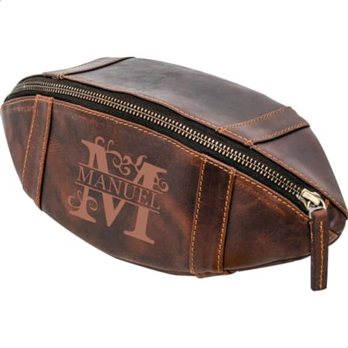 Kulturtasche American Football aus Echt-Leder mit Gravur Monogramm/Buchstabe (+ Name) personalisiert MotivMO1
