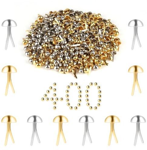 YONGQING 400 Stück Musterbeutelklammern, 8mm Rundkopfklammern, Mini Brads Papierverschlüsse, Metall Musterklammern, Muster-Clips Für Kartenherstellung, Scrapbooking, Kunst Basteln, DIY (Gold, Silber)