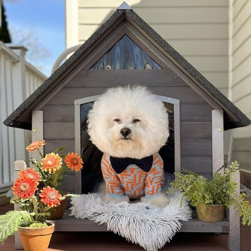 X-ZONE PET Dog House with Anti-Bite Metal Iron Frame Outdoor Wooden Dog Kennel Indoor Puppy Shelter for Small Medium Large Dogs Weatherproof(Grey)