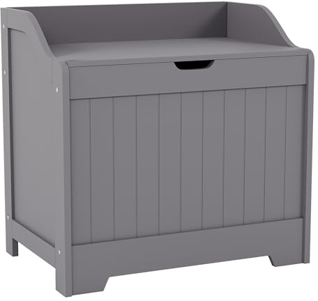 Bath Vida Priano Bathroom Laundry Cabinet Storage Cupboard Chest Bin Wooden Basket Unit (Grey)