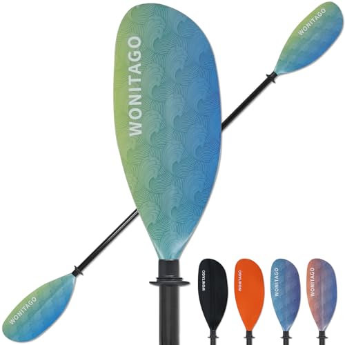 XUXIAKE Kajak Paddels Doppelpaddel mit Glasfaser Schaft und Nylon Klinge, Einstellbar 230-250 cm Doppel Paddels für Kajak, Kanu, Boot, Welle Grün