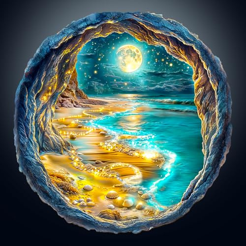 KaayeeWood Puzzles en Bois pour Adultes,588 Pièces3D Effets Visuels Moonlight Plage,Forme Unique Wooden Puzzle Animaux Bois avec Cadeaux d'anniversaire pour Adultes Et Enfants
