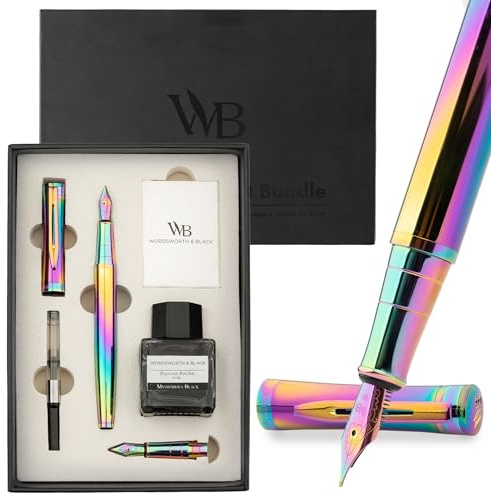 Wordsworth & Black Fountain Pen Gift Set, Medium & Extra Fine Nib, Rainbow