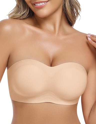 UMIPUBO Soutien Gorge sans Bretelles Femme sans Armature Bandeau Invisible Push Up Rembourré Sileor Soutien Gorge Brassière Tube avec Bretelle Amovible (Peau, S)