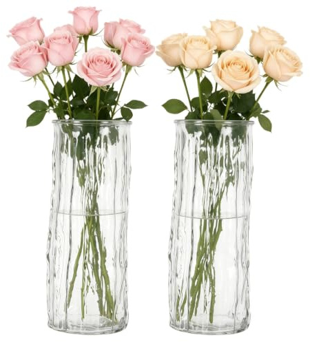 Vases, Set of 2 Glass Flower Vase, Tall Crystal Flower Vase | Decorative Modern Clear Vase for Centerpiece, for Centerpieces Living Room, Entryway, Bedroom, Wedding, Office