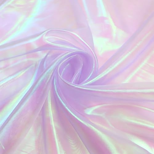 Tela de organza de 500 x 150 cm, arco iris iridiscente, tela de organza para coser, tela decorativa iridiscente para cortinas, cortinas, decoración de mesa, boda, carnaval y disfraces escénicos (lila