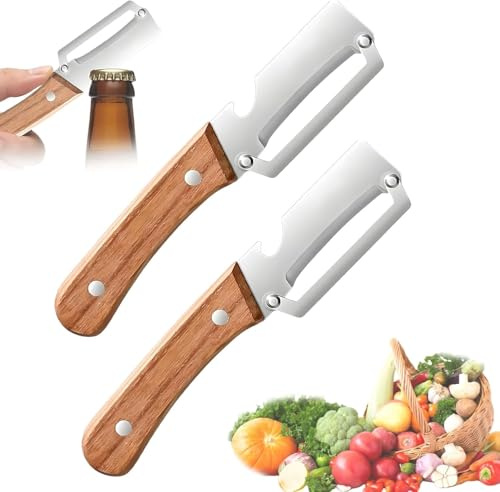 2 in 1 Multifunktionaler Gemüseschäler, ultrascharfe Edelstahlflasche, ergonomischer rutschfester Griff aus Holz, vielseitiger Obst- und Gemüseschäler, für die (1)