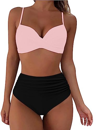 Traje De Dos Piezas para Mujer Traje De Baño con Falda Top Bikini Mujer con Triángulo Cintura Tie Dos Piezas Playa Cordones Biquini Natacion Resistente Al Cloro Cuello En V