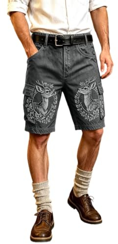 Generisch Pantalon traditionnel pour homme - Tenue de la bière - Pantalon cargo extensible - Longueur genou - En cuir - Respirant - Vintage - Décontracté - Vêtements pour homme - Pantalon cargo