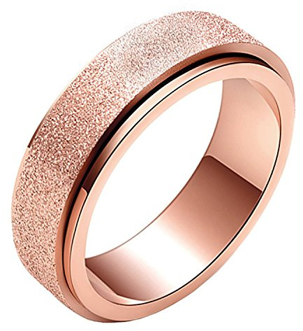 PAURO Femmes 316L Acier Inoxydable Souffle de Sable Finition Or Rose Bague Lucky Spinner 6Mm Bande Taille 60