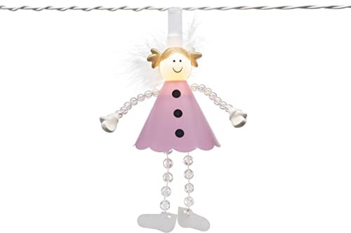 Konstsmide 1448-102 LED Dekolichterkette, Pinke Engel mit an/aus Schalter / für Innen (IP20) / 10 warm weiße Dioden / 24V Innentrafo / weißes Kabel