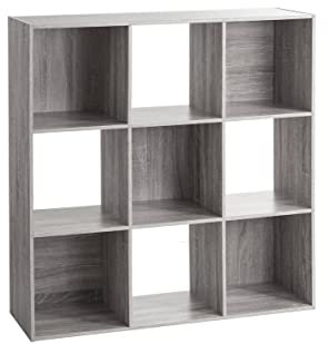 5five - Étagère Cube Mix'n'Modul - Effet Chêne Gris - 101 x 101 x 32 cm - 9 Cases, Rangement Modulable - pour Salon, Chambre, Bureau