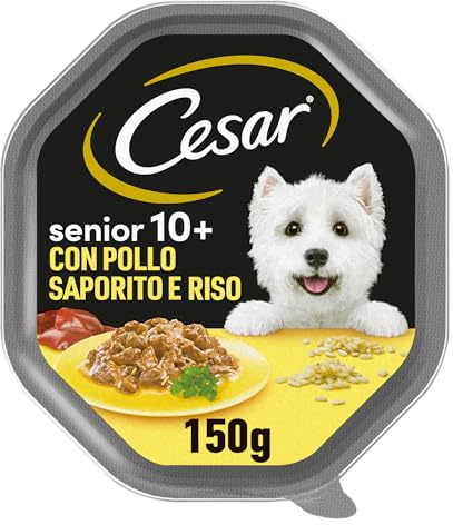 Cesar Senior Pollo 10+ Cibo per Cane con Pollo Saporito e Riso, 150 g, 14 Vaschette
