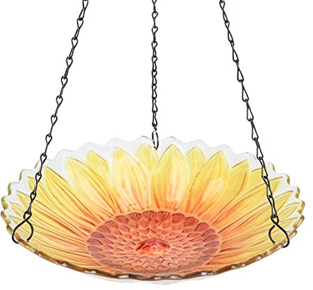MUMTOP Bain d'oiseaux en Verre à Suspendre pour décoration de Jardin 28 cm (Tournesol)