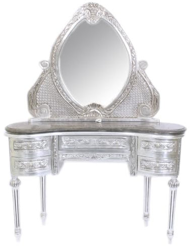 Casa Padrino Barock sminkkonsol med spegel silver 120 x 40 x H 155 cm - sovrumsspegelkonsol med lådor