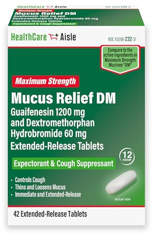 HealthCareAisle Guaifenesin 1200 mg Dextromethorphan Hydrobromide 60 mg Extended Release Tablets - 42 Count - Mucus Relief Expectorant and Cough Suppressant Formulated for Chest Congestion Relief