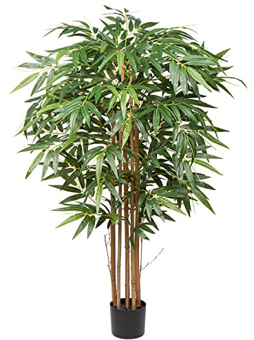 Hollyone Bambus Pflanze Künstlich, Künstliche Pflanzen Groß, Kunstbaum Groß, 150 cm Zimmerpflanze Künstlich mit 768 Blättern, Unechte Pflanzen Groß, Dekobambus Kunstpflanzen