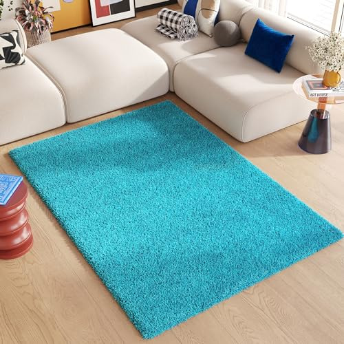 TAPISO Essence Teppich Hochflor Langflor Shaggy Türkis Einfarbig Rechteckig Super Weich Felloptik Schlafzimmer Wohnzimmer ÖKO-TEX 80 x 150 cm