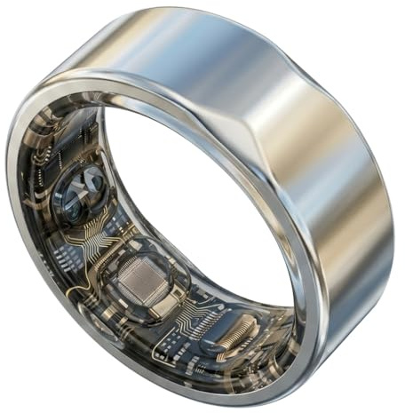 Eclipse RIng | Anillo Inteligente de Salud y Fitness Sin Suscripción | Monitorización de Sueño, SpO2, VFC, Frecuencia Cardíaca | Titanio y Acero | Batería 7-10 Días (Ice Silver, 12 (XL))