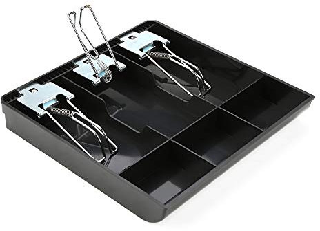 Kassenbox Register ABS Kassenschublade, Kasseneinsatz Ersatz 24, 5 X 24, 5 X 3, 5 cm Kassierer Geldkasette, Drei Box mit Metallclip(Schwarz)