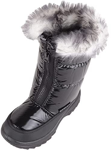 ABSOLUTE FOOTWEAR Childrens Kids Girls Easy Slip On Zipped Winter Snow Rain Outdoor Boots Booties - Black - UK 5 / EU 38