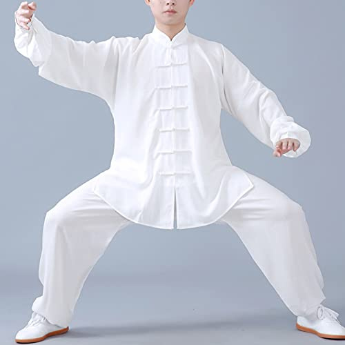 MXRFACTory Donna Uomo Taiji Outfit Maniche Lunghe Fibbia a Disco Tradizione Cinese Kung Fu Suit Cotone e Lino Tai Chi Uniform Casual Traspirante Arti Marziali Mattina Esercizio Abbigliamento,004,M