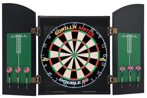 GORILLA DARTS Centre Set Wooden Black Ash Cabinet Set Dartboard inc Darts Package