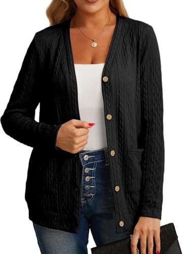 GRECERELLE Cárdigan de Punto Mujer Chaqueta para Mujer Elegante Otoño con Cuello Escote en V y Prácticos Bolsillos Suave y Estilosa
