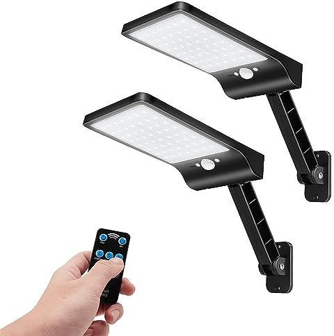 COLBOR Lampe Solaire Extérieur, 56 LEDs Lumiere Solaire avec Détecteur de Mouvement 3 Modes Réglables IP65 Étanche Puissant avec Télécommande (Noir), Lampe-Solaire-Exterieur-Eclairage-Lumiere